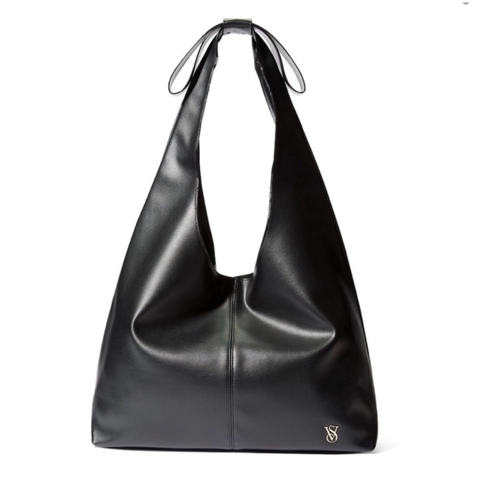 NWT Victoria’s Secret Black Faux Leather Purse Tote Bag Large